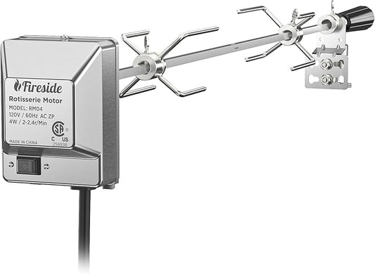 TURBRO Stainless Steel Rotisserie Kit for Gas Grills with A Cookbox up to 39’’ - Includes 4W Electric Motor, 34’’ - 45’’ × 5/16" Square Spit Rod, Meat Forks, Counterweight - for Outdoor BBQ