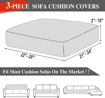 LA MEACK Couch Cushion Covers Seat Cushion Cover Stretch Couch Cover Separate Sectional Sofa Slipcovers Furniture Protector(3 Pieces for Seat or Sofa Backrest, Light Grey)