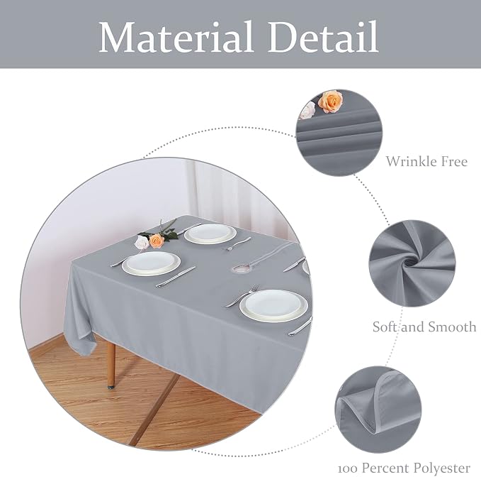 Fitable Silver Grey Outdoor Tablecloth for 6ft Rectangle Tables, 60" x 84" | Washable Waterproof Wrinkle Free Table Cover, Zipper and Umbrella Hole, For Spring Summer Party Picnic Camping Patio Indoor