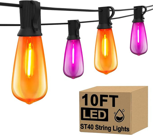 GOOTHY LED Outdoor Halloween Orange and Purple String Lights 10Ft Halloween Decorations Lights with 11 Shatterproof Bulbs, Hanging Patio Lights Outdoor Waterproof for Party Backyard Garden Decor