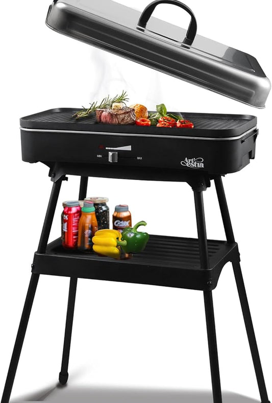 Artestia 1800W Electric Outdoor Grills with Lid Indoor Smokeless Grill for Balcony with Temperature Control Portable Removable Stand Grill for Cooking, BBQ Party, Family