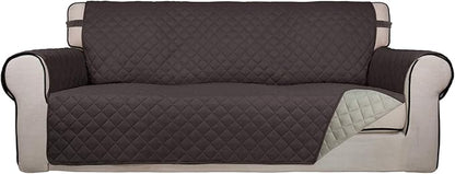 PureFit Reversible Quilted Couch Covers for Dogs Oversized Sofa Cover 78” | Chocolate/Beige, Water Resistant Couch Protector, Washable Pet Couch Cover with Non Slip and Elastic Straps For Kids
