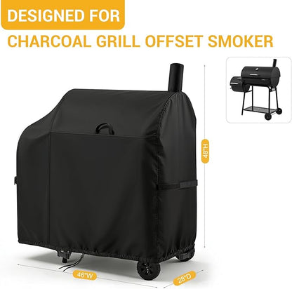TheElves Grill Cover for Royal Gourmet CC1830FC 28" Barrel Charcoal Grill, Outdoor Grill Covers Waterproof Heavy Duty for Barrel Charcoal Grill Offset Smoker with Smoke Stack - 46" W x 28" D x 48" H