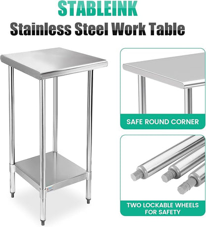 STABLEINK Stainless Steel Small Table with Undershelf 18x24 Inches for Prep | NSF Certified Heavy Duty Metal Work Table Workbench for Commercial Kitchen Restaurant Hotel Laundry Garage Chef Homemaker