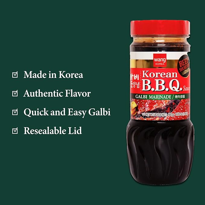 Wang Galbi Marinade - Korean BBQ Sauce for Beef Short Ribs, Sweet & Smoky Kalbi Marinade, Authentic Korean Rib Sauce, Made in Korea, No MSG - 16.93 oz Bottle