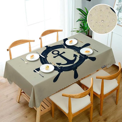 Swono Rudder Table Cover Vintage Marine Ship Wheel Sailing Anchor Ocean 50x72 Inch Table Cloth for Rectangle Tables Buffet Parties Coffee BBQ and Dinning Tablecloth