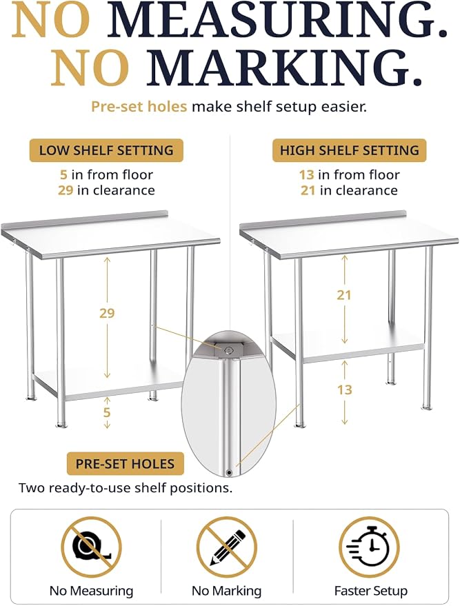 Atelicf NSF Stainless Steel Prep Table 30X72 inch with Backsplash | Commercial-grade table for restaurants, kitchens, food trucks, breweries, bars, garages, and outdoor BBQ