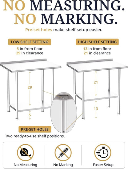 Atelicf NSF Stainless Steel Prep Table 30X72 inch with Backsplash | Commercial-grade table for restaurants, kitchens, food trucks, breweries, bars, garages, and outdoor BBQ