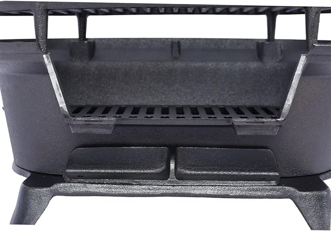 Tabletop Charcoal Grill & Cast Iron Hibachi with Flat-Top Griddle — Portable Outdoor BBQ for Camping, Tailgating & Picnics, Enamel-Coated, Built-in Vent, Carry Handles, 19.6" x 10.6" x 8.2", Black