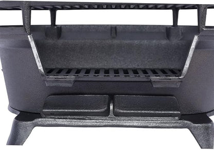 Tabletop Charcoal Grill & Cast Iron Hibachi with Flat-Top Griddle — Portable Outdoor BBQ for Camping, Tailgating & Picnics, Enamel-Coated, Built-in Vent, Carry Handles, 19.6" x 10.6" x 8.2", Black