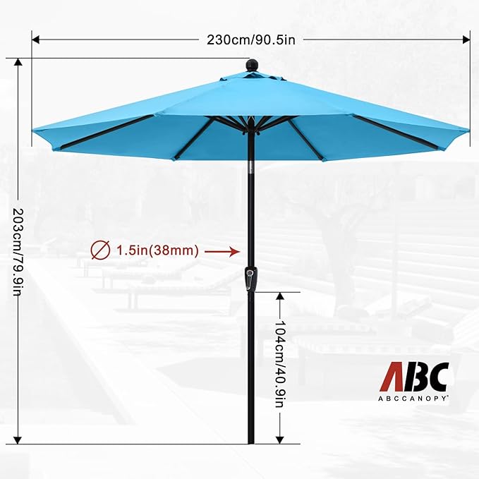ABCCANOPY 7.5FT OutdoorPatio Umbrella, UV Protection Table Umbrella w/Crank for Easy Set Up, Suitable for Garden, Lawn, Deck & Backyard (Turquoise)