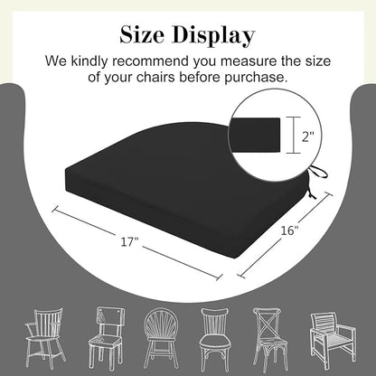 Cozyide Outdoor Chair Cushions, Waterproof Patio Seat Cushions with Adjustable Straps, Round Corner Patio Chair Cushions for Garden, Black, 17x16x2 Inch (Pack of 2)