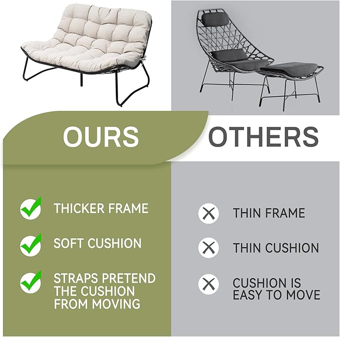 Crestlive Products Outdoor Couch，Patio Loveseat with Soft Cushions All Weather Patio Furniture for Porch/Balcony/Yard (3PC Beige)