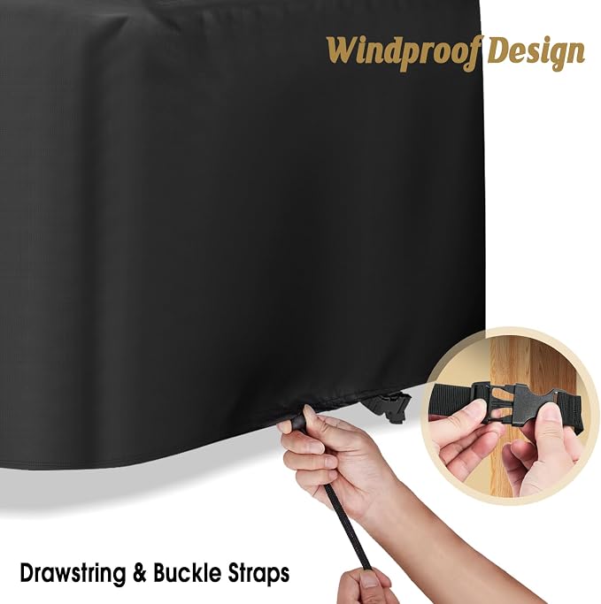 Patio Dining Table Cover for 8-10 Person Large 7-8 FT Rectangle Furniture | 87x37x30,Waterproof Dustproof Heavy Duty Oxford Fabric, Patio Table Cover with Air Vent, Buckle, Handle and Drawstring