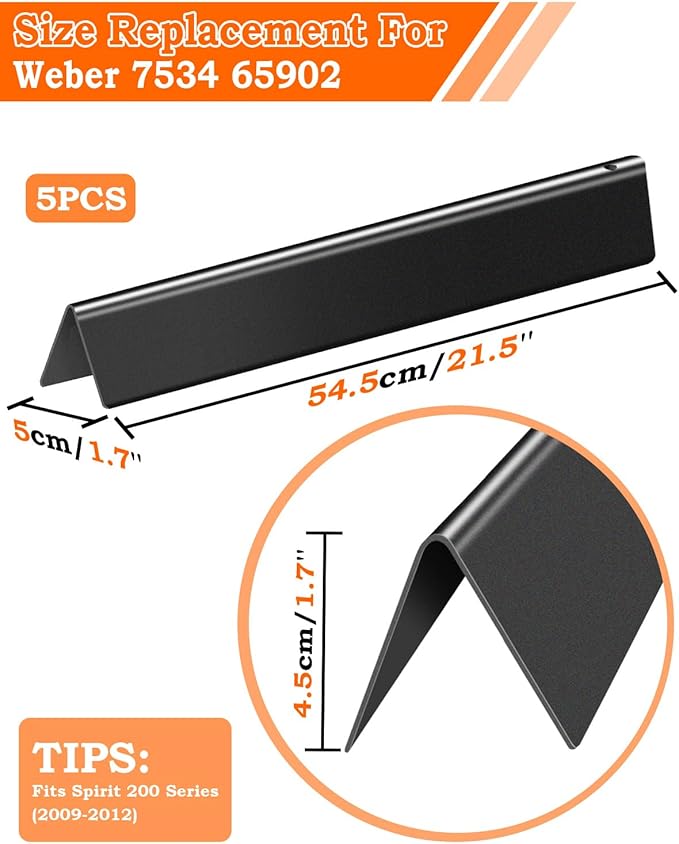 21.5 Inch Flavorizer Bars for Weber Spirit Grill Parts Spirit 200 220 500 S210 E210 Grill Parts with Side Control, Genesis Silver A Grill Parts Flavor Bars for Weber 7534 7535 65902, 5 Pcs