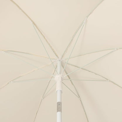 JONATHAN Y Horizon 6.5 ft. Scalloped Fringe Beach Umbrella, Cream | UV 50 Sun Protection, Push Button Tilt, Matching Carry Bag, White Iron Pole, Wind Vent, 8 Fiberglass Ribs, Pointed End