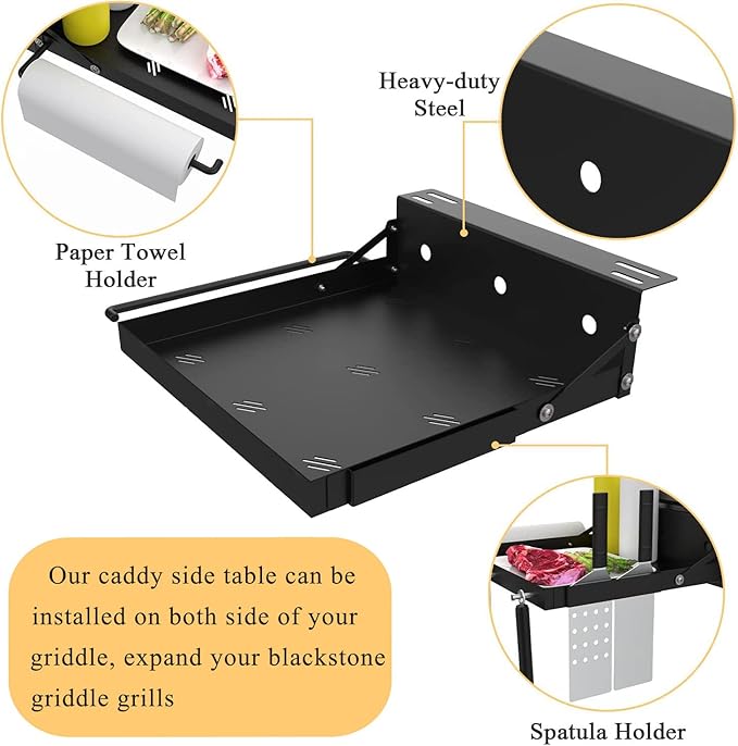 New Upgraded Griddle Caddy Shelf for Blackstone 17"/ 22"/ 28" Griddle, Addition Side Rack Storage Tray with Paper Towel Holder, Spatula Holder Organizer for Blackstone Grill Accessories
