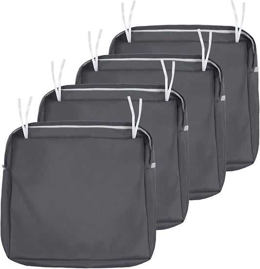 NettyPro Patio Cushion Covers Replacement Set 4 Water Repellent UV Resistant Outdoor Chair Seat Cushion Slipcover with Zipper and Tie, 24 x 24 x 4 Inch, Grey