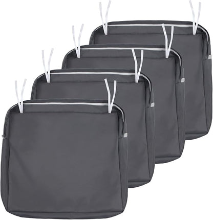 NettyPro Patio Cushion Covers Replacement Set 4 Water Repellent UV Resistant Outdoor Chair Seat Cushion Slipcover with Zipper and Tie, 24 x 22 x 4 Inch, Grey
