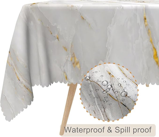 60x84inches Marble Tablecloth Modern Luxury White and Grey Stone Golden Crack Marble Texture Table Cloth Waterproof Polyester Fabric Table Cover for Kitchen Dining Room Banquet Party Decors