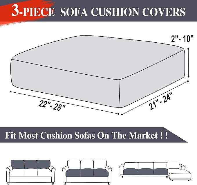 LA MEACK Couch Cushion Covers Seat Cushion Cover Stretch Couch Cover Separate Sectional Sofa Slipcovers Furniture Protector(3 Pieces for Seat or Sofa Backrest, Dark Grey)