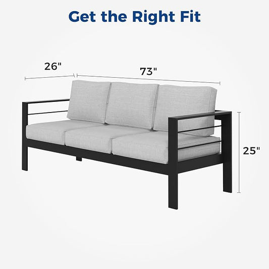 Wisteria Lane Aluminum Outdoor Sofa, 3 Seats Patio Couch All-Weather Rust-Proof Modern Metal Patio Furniture with 5" Thick Olefin Cushions, Light Grey