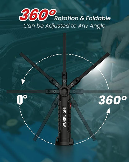 Coquimbo Tool Gifts for Men Dad Him, Rechargeable Flashlight LED Work Light | BBQ Grill Light, 360° Rotate, Mechanic Light with Magnetic Base Hook for Car Repair, Camping, Emergency Use (4 Pack, Black)