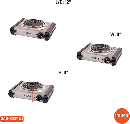 IMUSA USA GAU-80311 Electric Single Burner 1000-Watts, Stainless Steel, Silver (Pack of 3)