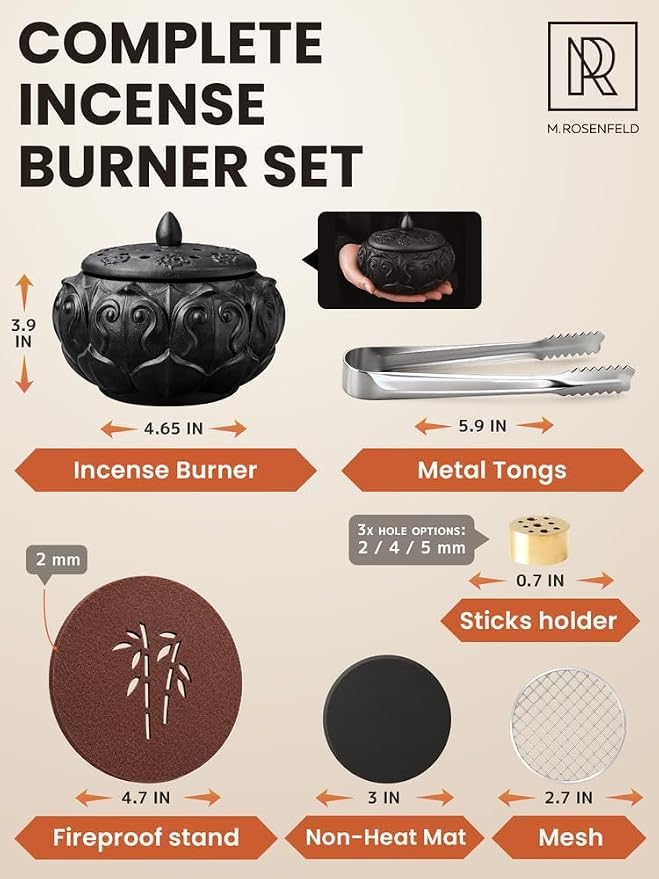 Charcoal Incense Burners for Resin, Frankincense & Bakhoor – Heat-Resistant Ceramic Incense Burner kit for Charcoal Disk, Sticks & Cones with Mess-Free Ash Catcher for Home Fragrance, Relaxation Use