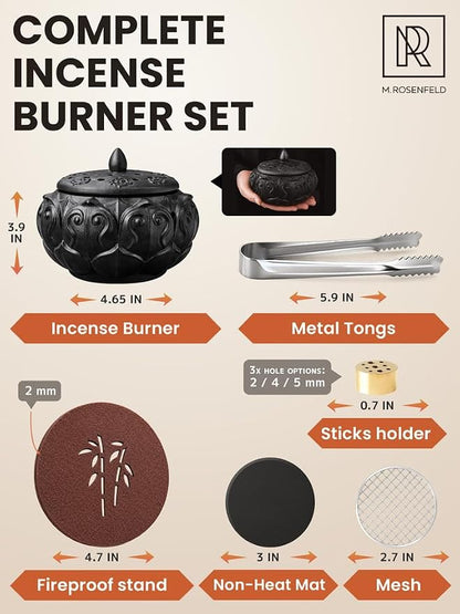 Charcoal Incense Burners for Resin, Frankincense & Bakhoor – Heat-Resistant Ceramic Incense Burner kit for Charcoal Disk, Sticks & Cones with Mess-Free Ash Catcher for Home Fragrance, Relaxation Use