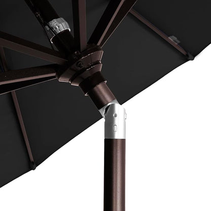 California Umbrella 12-Year-Non-Fading, 9Ft Premium Sunbrella Patio Umbrella, Hand-Crank, Button-Tilt, Bronze Frame, Black Fabric