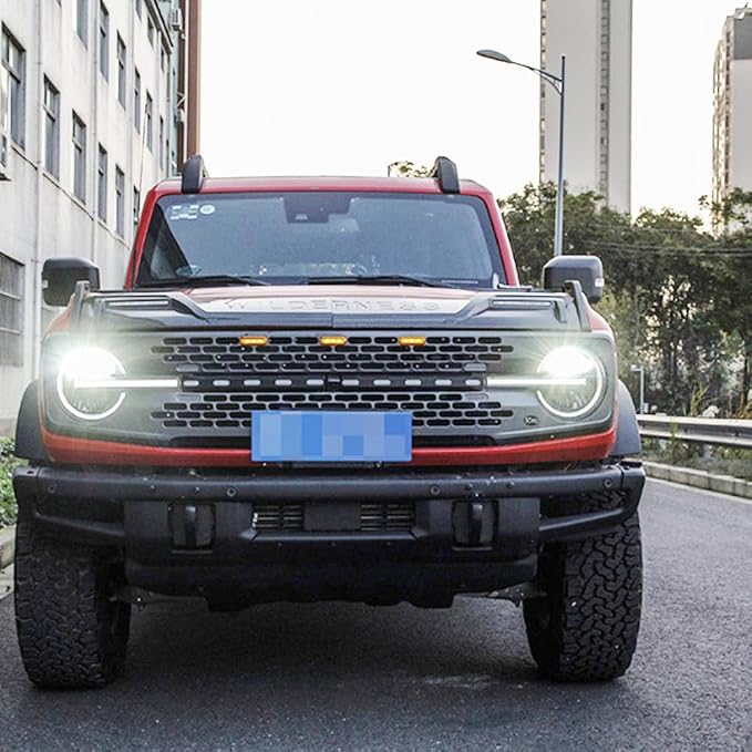 ERIDANUS Auto Accessories Fit for Ford Bronco 2021 2022 2023 2024 (Not Fit for Bronco Sport) LED Front Grille Lights Lamps Yellow Lens (Yellow) ABS+LED 3 PCS