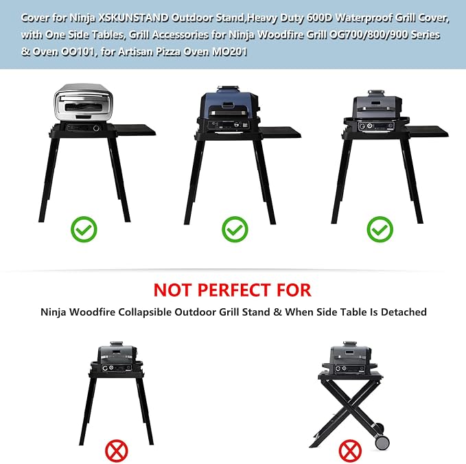 Grill Cover for Ninja XSKUNSTAND Outdoor Stand with One Side Tables,Compatible with Artisan Pizza Oven MO201,Ninja Woodfire Collection OG700,OG800, OG900, & OO100 Series(Cover Only)