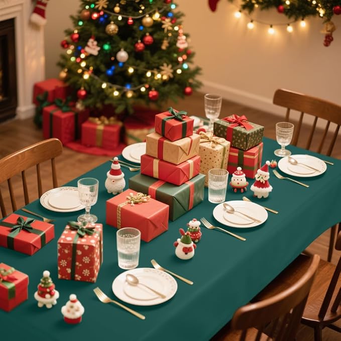 Smiry Disposable Table Cloth - 10 Pack, 54 x 108 Inch Waterproof Rectangle Tablecloths for Parties, Decorative Plastic Table Cover, Leakproof & Sturdy, Christmas Green