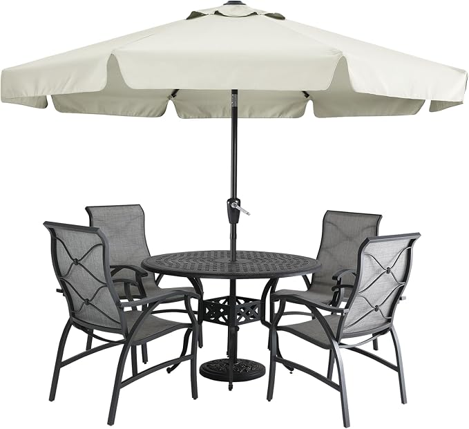 MASTERCANOPY 9ft Patio Umbrella with Valance, Crank & Tilt, Light Beige | 8 ribs, UV/fade-resist, waterproof, vent, for garden/deck/yard/pool