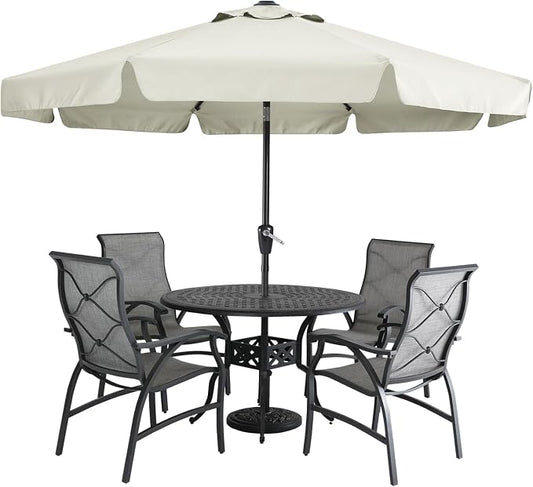 MASTERCANOPY 9ft Patio Umbrella with Valance, Crank & Tilt, Light Beige | 8 ribs, UV/fade-resist, waterproof, vent, for garden/deck/yard/pool