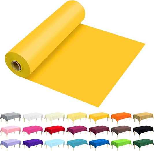 54 Inch X 100 Feet Plastic Table Cover Roll Premium Disposable Plastic Tablecloth for All Type/Shape Tables | Picnic, Party, Banquet, Birthdays, Weddings (Yellow, 54 Inch X 100 Feet)