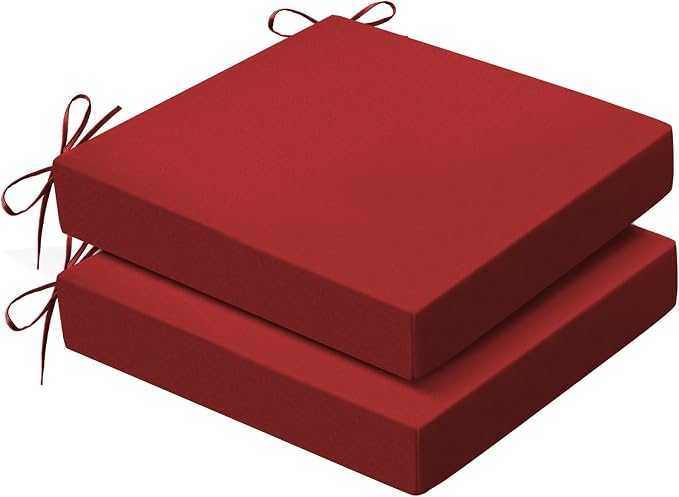 Outdoor Chair Cushions Set of 2, 19x19x3 Inch Waterproof & Fade Resistant Patio Furniture Seat Cushions with Ties, Square Outdoor Dining Chair Cushions for Lawn, Garden, Deck & Yard, Burgundy