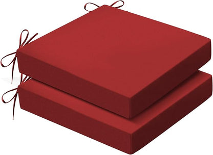 Outdoor Chair Cushions Set of 2, 19x19x3 Inch Waterproof & Fade Resistant Patio Furniture Seat Cushions with Ties, Square Outdoor Dining Chair Cushions for Lawn, Garden, Deck & Yard, Burgundy
