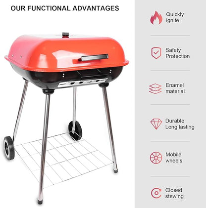 Charcoal Grills - 22 inch grill with wheer and handle, including lid and bbq net,suitable for camping, picnics, backyards and patios (Hamburger grill)