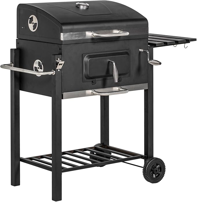 Charcoal BBQ Grill with Side Table and Storage