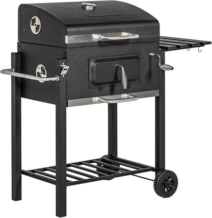 Charcoal BBQ Grill with Side Table and Storage