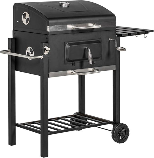 Charcoal BBQ Grill with Side Table and Storage