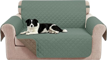 Reversible 45" Small Loveseat Sofa Covers, Green/Taupe | Loveseat Covers for Dogs Water Repellent, Friendly Furniture Protector with Elastic Straps for Living Room