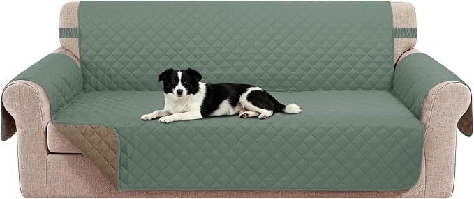 Reversible Oversized Sofa Covers,XL Sofa, Greyish Green/Taupe | Couch Cover Furniture Protector for Dogs Elastic Straps Water Repellent Furniture for 4 Cushion Couch