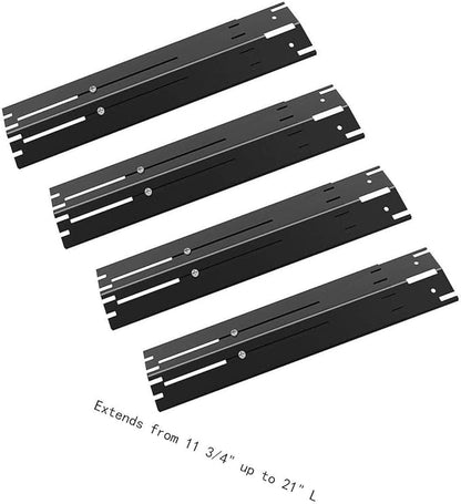 DELSbbq Universal Adjustable Grill Heat Plate Replacement for Gas Grill, Porcelain Steel Heat Plate Shield, Flavorizer Bar, Extends from 11.75" up to 21" L (Pack of 4)