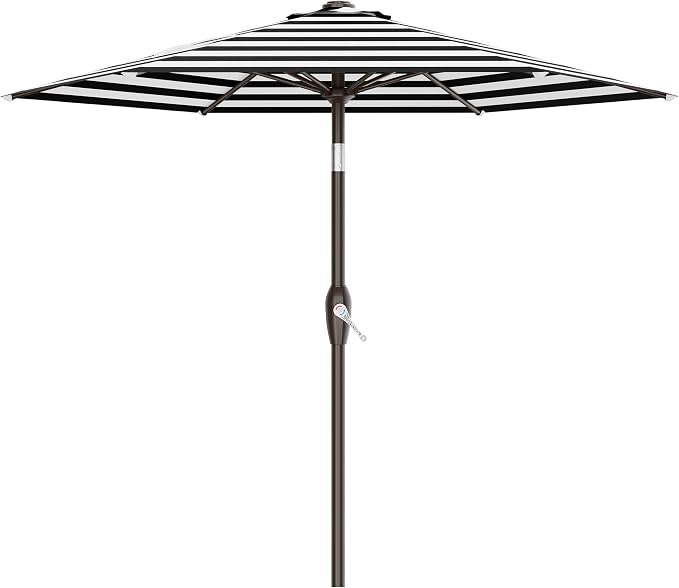AreShark 7.5FT Patio Umbrella Table Market Umbrella w/Tilt and Crank, Heavy-Duty Outdoor Umbrellas for Pool, Deck, Garden and Backyard, Black & White Stripe