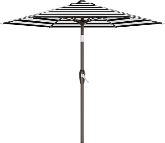 AreShark 7.5FT Patio Umbrella Table Market Umbrella w/Tilt and Crank, Heavy-Duty Outdoor Umbrellas for Pool, Deck, Garden and Backyard, Black & White Stripe