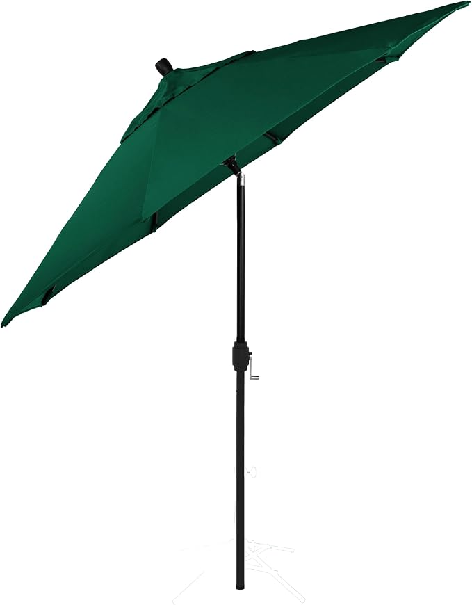 California Umbrella 12-Year-Non-Fading, 9Ft Premium Sunbrella Patio Umbrella, Hand-Crank, Button-Tilt, Black Frame, Forest Green Fabric
