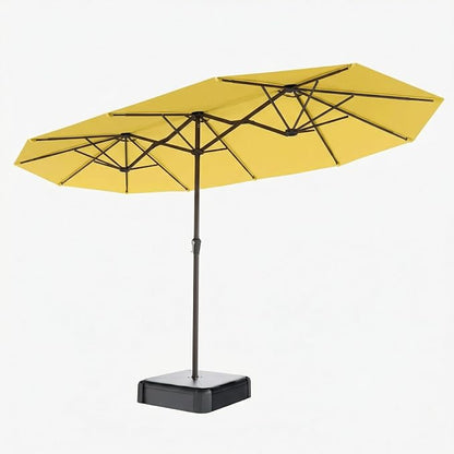 15FT Double Sided Patio Umbrella with Base Included Large Outdoor Market Umbrella with Crank Handle, UV Resistant Canopy, Sturdy Frame for Garden, Poolside, Deck, Sunshine Yellow